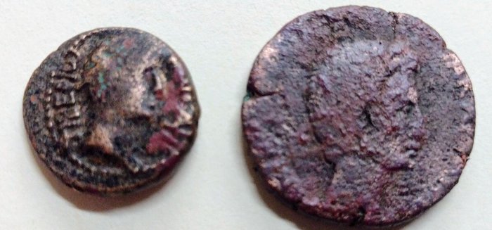 Romarriket. Lot of 2 Æ coins As of Augustus  Provincial issue of Tiberius  (Ingen mindstepris)