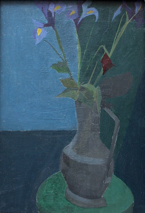 Agnes Nanquette (1923 - 1976) wife and pupil of Bernard Buffet - Avant-garde still-life with irises