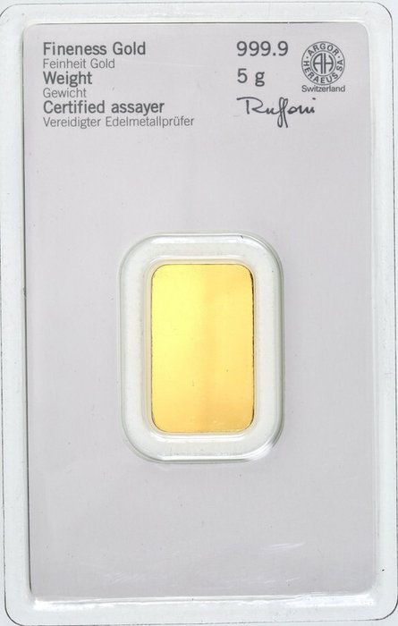 5 gram - Guld 999 - Heraeus, Germany - Forseglet  Med certifikat