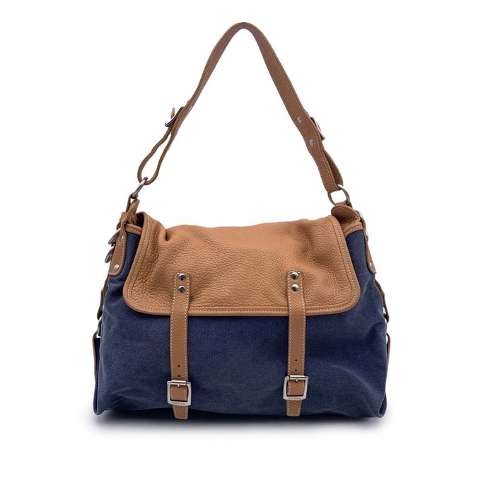 Hogan - Blue Denim and Beige Leather Flap Shoulder Bag - Mulepose