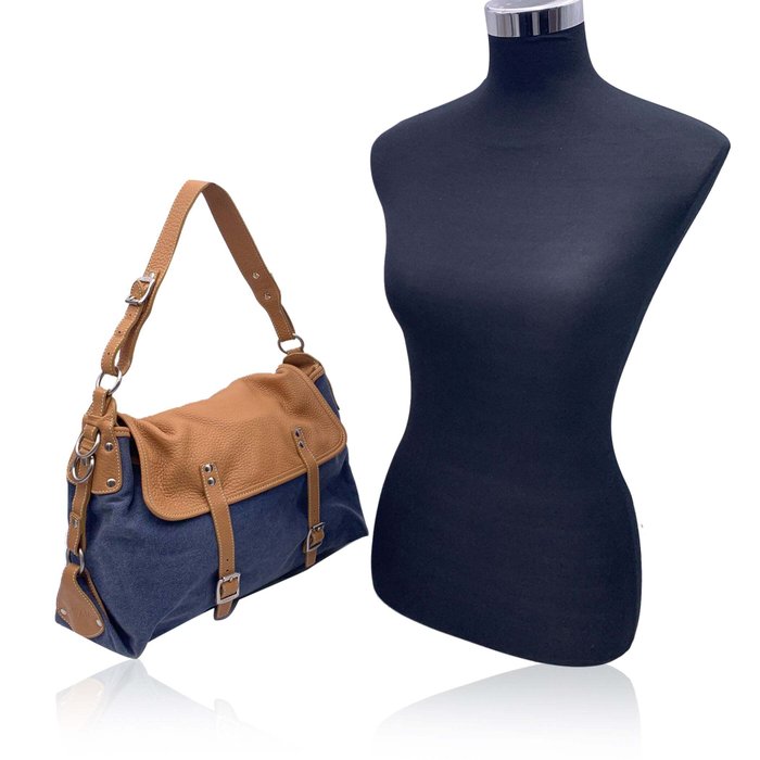 Hogan - Blue Denim and Beige Leather Flap Shoulder Bag - Mulepose