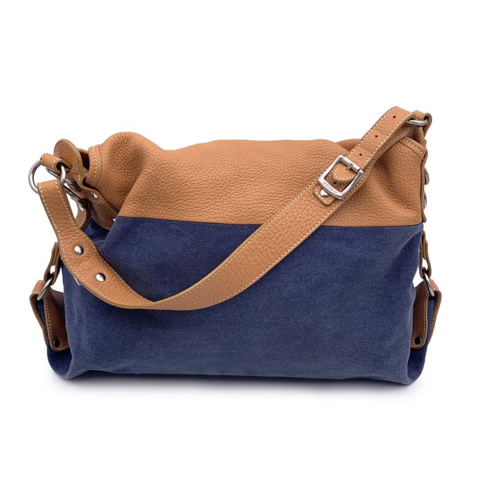 Hogan - Blue Denim and Beige Leather Flap Shoulder Bag - Mulepose