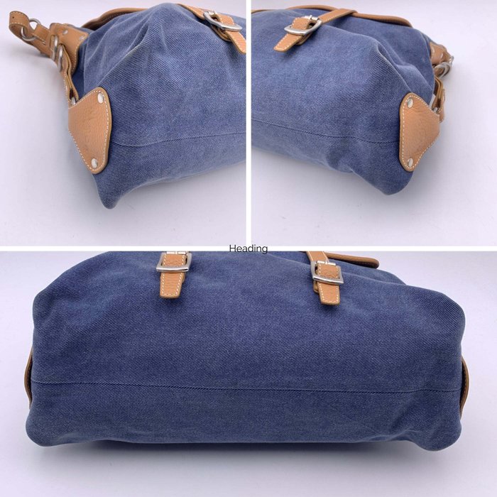 Hogan - Blue Denim and Beige Leather Flap Shoulder Bag - Mulepose