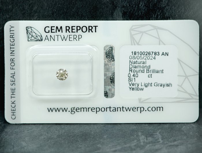 1 pcs Diamant  (Naturfarvet)  - 0.40 ct - Very light Grålig Gul - SI1 - Gem Report Antwerp (GRA)