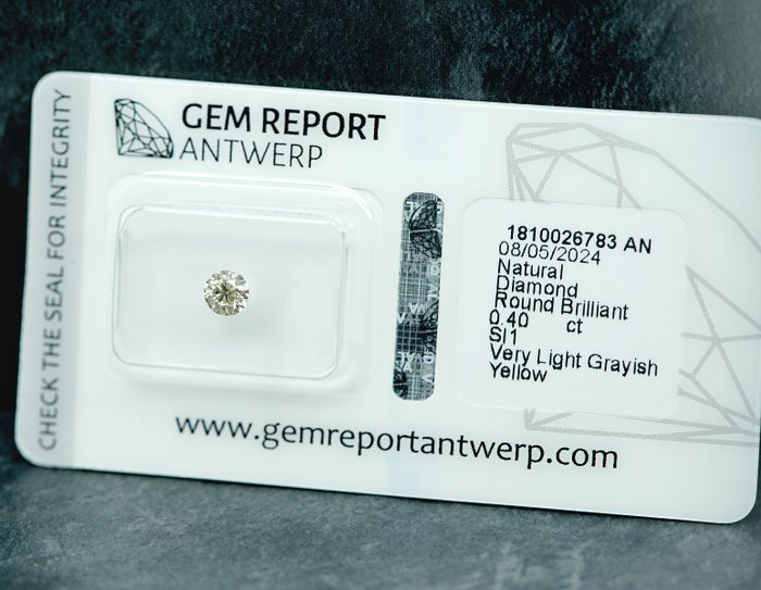 1 pcs Diamant  (Naturfarvet)  - 0.40 ct - Very light Grålig Gul - SI1 - Gem Report Antwerp (GRA)