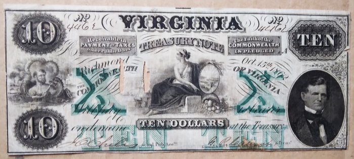 Förenta staterna - Obsolete Currency - 10 Dollars 1862 - Virginia Treasury note  (Ingen mindstepris)