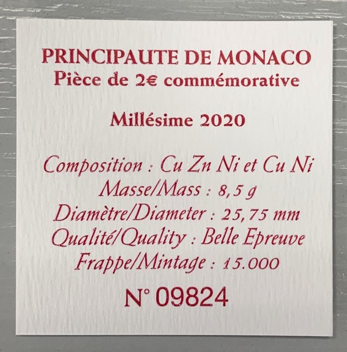 Monaco. 2 Euro 2020 "Honoré III" Proof  (Ingen mindstepris)