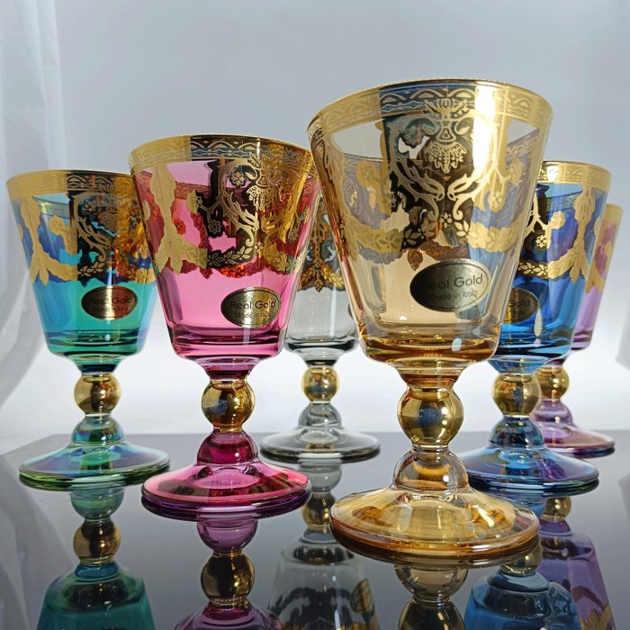 SECOLOVENTESIMO - Alterkalk (6) - Rubens Gold Color goblets - Emalje, Glas