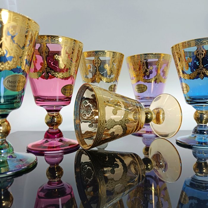 SECOLOVENTESIMO - Alterkalk (6) - Rubens Gold Color goblets - Emalje, Glas