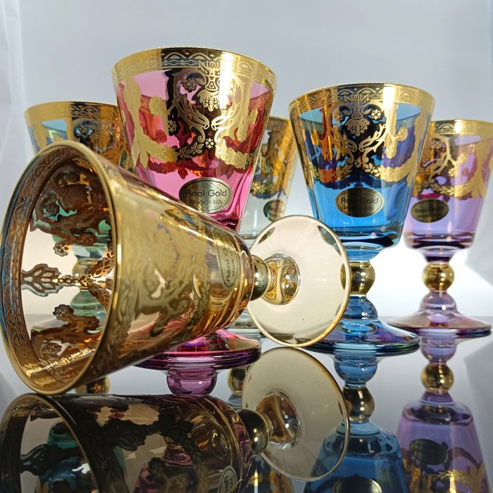 SECOLOVENTESIMO - Alterkalk (6) - Rubens Gold Color goblets - Emalje, Glas