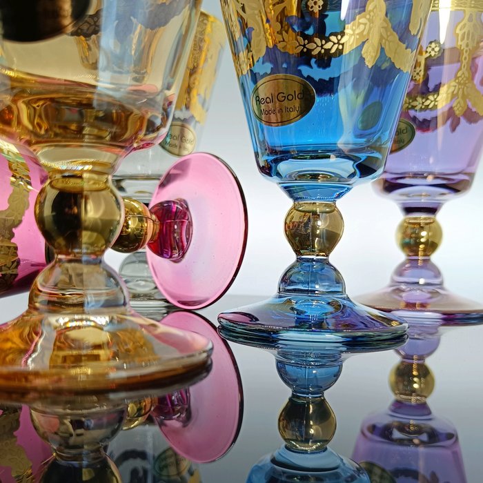 SECOLOVENTESIMO - Alterkalk (6) - Rubens Gold Color goblets - Emalje, Glas