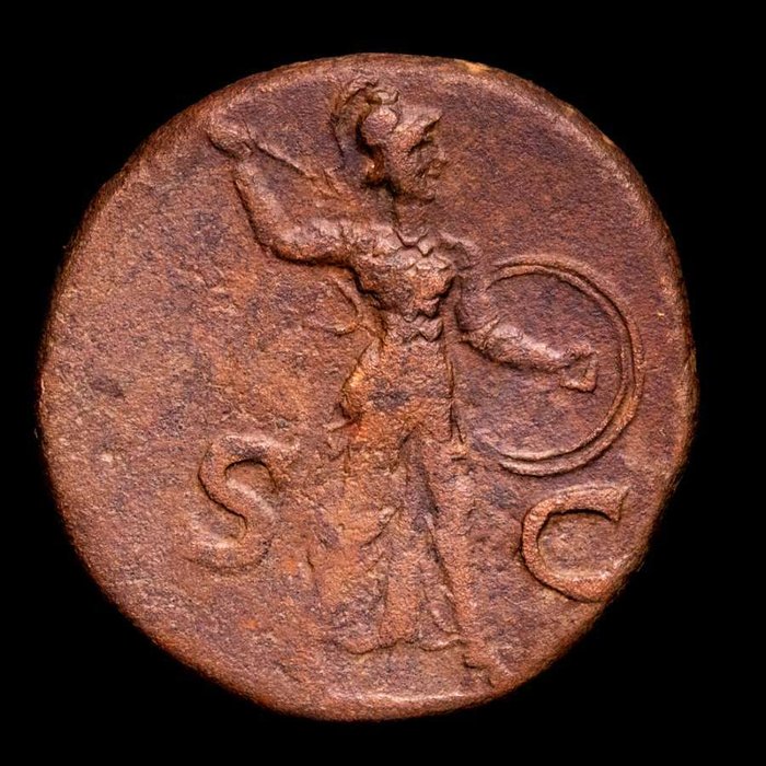 Romarriket. Claudius I (41-54 A.D.). As Rome, AD 41-50. - Minerva  to right, hurling javelin and holding round shield; S-C across lower  (Ingen mindstepris)