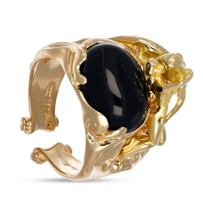 Ring - 18 kraat Gulguld -  6.00ct. tw. Onyx