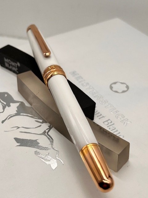 Montblanc - Montblanc Meisterstück White Solitaire Red Gold Classique Rollerball Full Set - Rollerpen