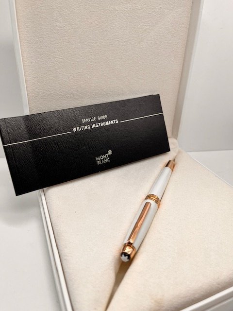 Montblanc - Montblanc Meisterstück White Solitaire Red Gold Classique Rollerball Full Set - Rollerpen