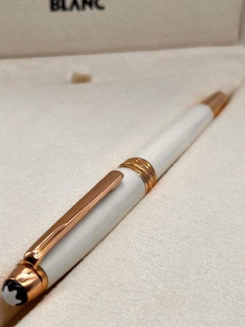 Montblanc - Montblanc Meisterstück White Solitaire Red Gold Classique Rollerball Full Set - Rollerpen