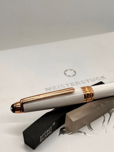 Montblanc - Montblanc Meisterstück White Solitaire Red Gold Classique Rollerball Full Set - Rollerpen