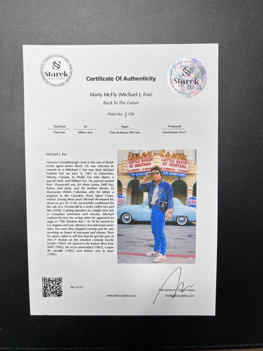 Tilbage til fremtiden, - Marty McFly (Michael J. Fox) - Fine Art Photography - Luxury Wooden Framed 70X50 cm - Limited Edition Nr 03 of 30 - Serial ID 19132 - Original Certificate (COA), Hologram Logo Editor and QR Code