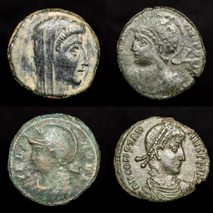 Romarriket Lot of 4 Æ coins Divus Constantine I Constantius II and conmemoratives Constantinopolis and URBS ROMA  (Ingen mindstepris)