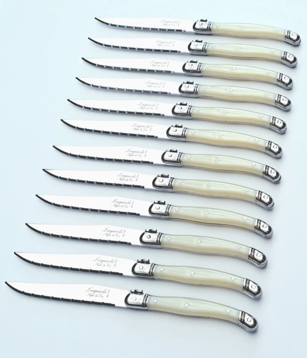 Laguiole - 12x Steak Knives - Pearl - style de - Bordknive sæt (12) - Rustfrit stål