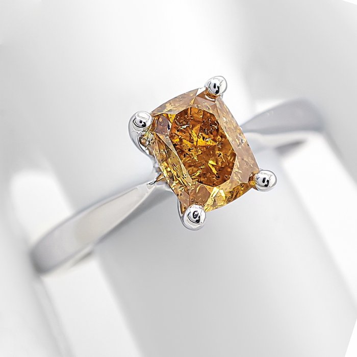 Ring - 14 karat Hvidguld -  1.00ct. tw. Gul Diamant (Naturfarvet)