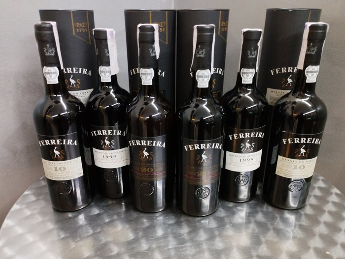 1999 Ferreira - 10 years old Tawny, 20 years old Tawny, Late Bottled Vintage Port -  Porto  - 6 Flasker (0,75 L)