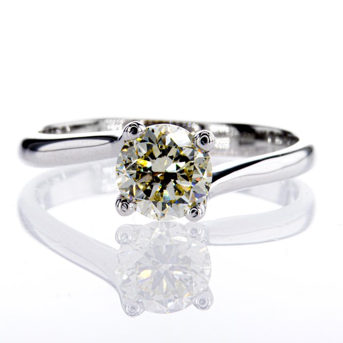 Ingen mindstepris - Forlovelsesring - 14 karat Hvidguld -  1.02ct. tw. Diamant (Naturfarvet)