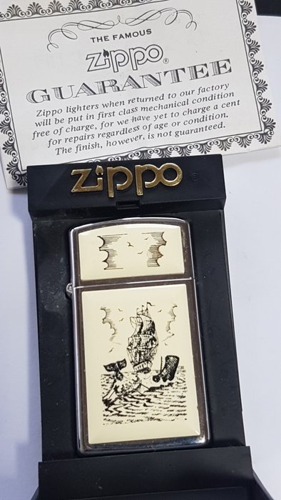 Zippo - Original Zippo Rarität SLIM Scrimshaw seltene Sammler Stück - Lighter - Chrome