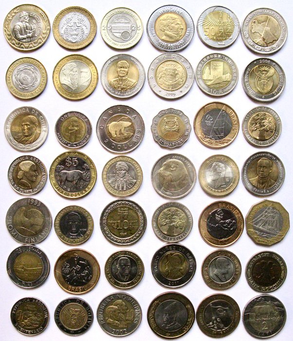 Verden. Collection with 42 "Bi-Metal" coins 1982-2016  (Ingen mindstepris)