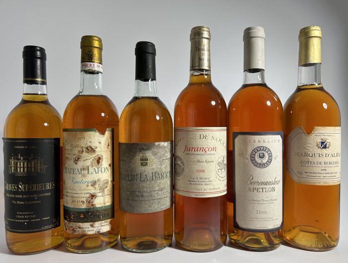 1975 Château Lafon, 1989 Moulin La Barre, 1996 de Souch, 1997 Apleton, 1998 Alban  Graves - Grave, Sauternes, Monbazillac, Jurançon, Neusiedlersee, Côtes de Bergerac - 6 Flasker (0,75 L)