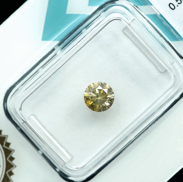 1 pcs Diamant  (Naturfarvet)  - 0.58 ct - Rund - Fancy Brunlig Gul - SI1 - International Gemological Institute (IGI)