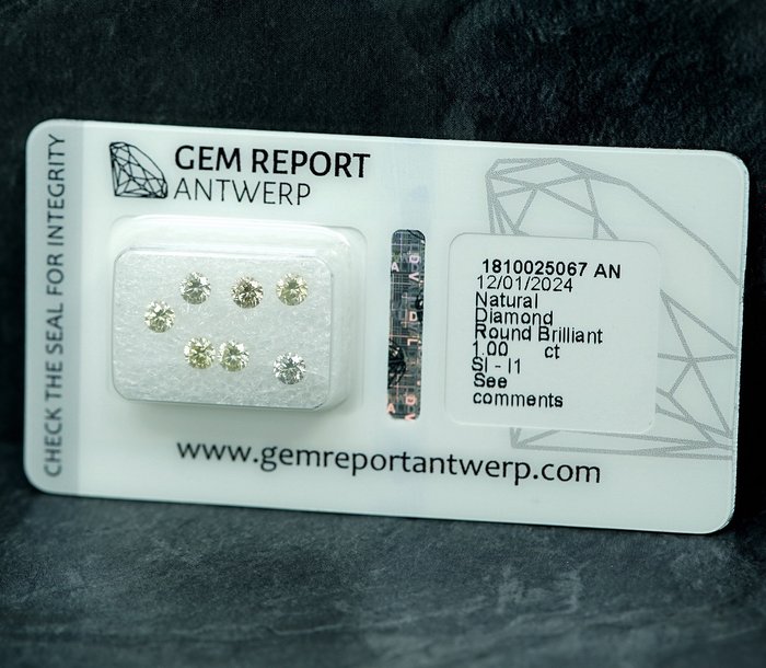 7 pcs Diamant  (Natur)  - 1.00 ct - I1, SI1 - Gem Report Antwerp (GRA)