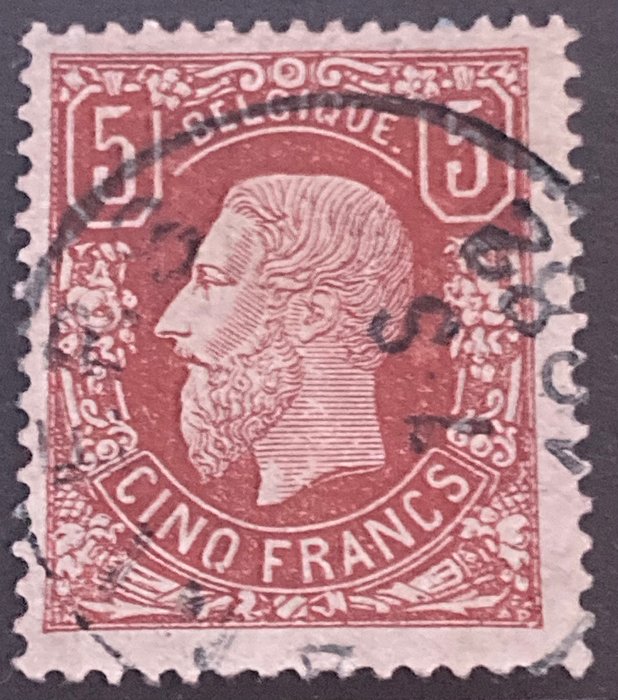 Belgien 1878 - King Leopold II 5F Brun Rød - certifikat 'BALASSE' - OBP/COB 37