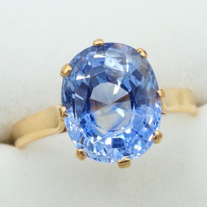 Forlovelsesring - 18 kraat Gulguld -  4.40ct. tw. Safir - GRS INGEN VARME