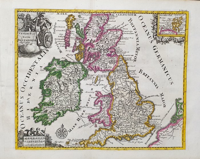 Europa - Britiske øer, England, Wales, Irland, Skotland; John Senex / Philip Cluverius - Veteris et Nova Britanniae Descriptio - 1701-1720