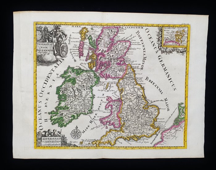 Europa - Britiske øer, England, Wales, Irland, Skotland; John Senex / Philip Cluverius - Veteris et Nova Britanniae Descriptio - 1701-1720