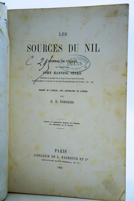 E.D Forgues - Les sources du Nil - Journal de Voyage du Capitaine John Hanning Speke - 1864