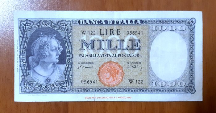 Italien - 1000 Lire 20/03/1947 "Italia" (Testina) - sostitutiva - Gigante BI 53Aa  (Ingen mindstepris)