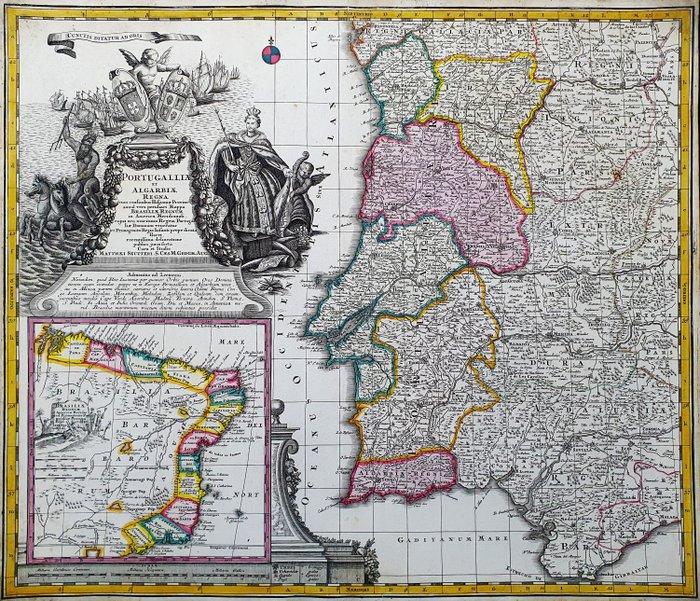 Europa - Portugal / Lissabon / Porto / Faro / Spanien; Matthaus Seutter - Portugalliae et Algarbiae Regna / Brasiliae Regnum - 1721-1750