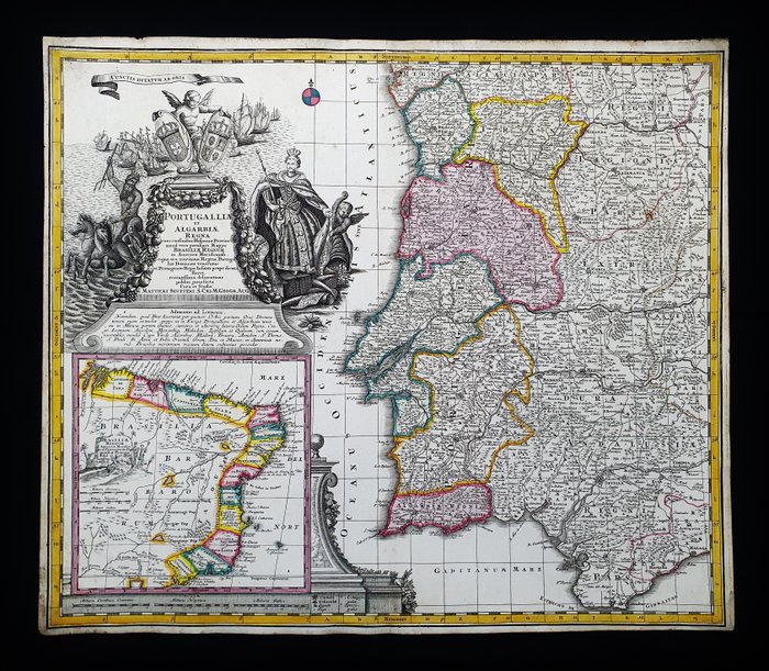 Europa - Portugal / Lissabon / Porto / Faro / Spanien; Matthaus Seutter - Portugalliae et Algarbiae Regna / Brasiliae Regnum - 1721-1750