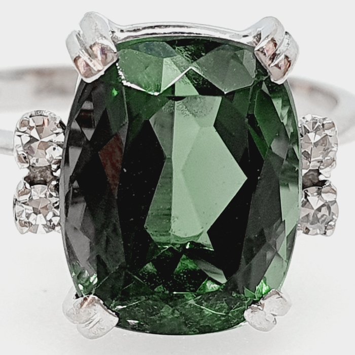 Ring - 18 kraat Hvidguld Peridot - Diamant