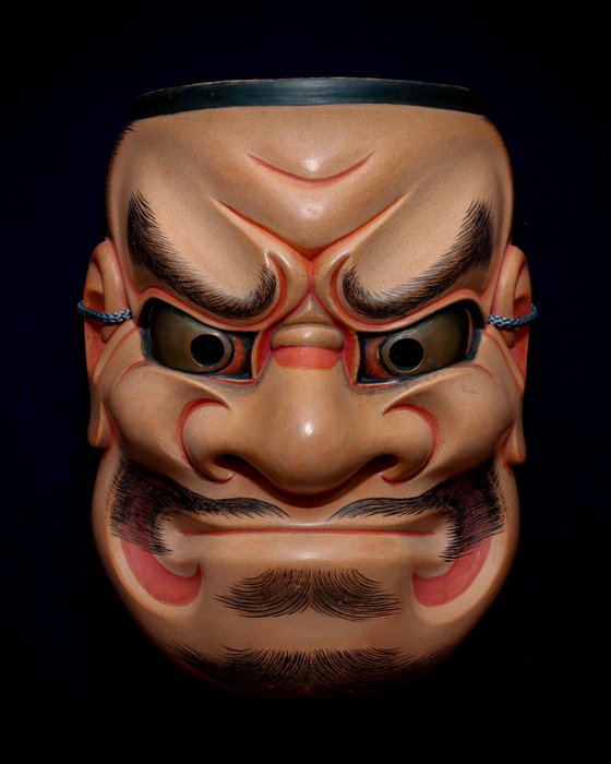 Personal Collection - Excellent Quality Japan Wooden Noh Mask of Obeshimi (大癋見）with mask bag  - Skulptur Træ - Japan