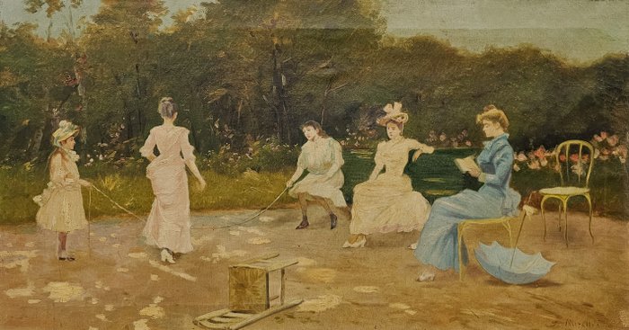 José Miralles Darmanín (1850-1900), Attributed to - Tarde de verano en el jardín