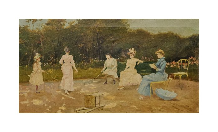 José Miralles Darmanín (1850-1900), Attributed to - Tarde de verano en el jardín