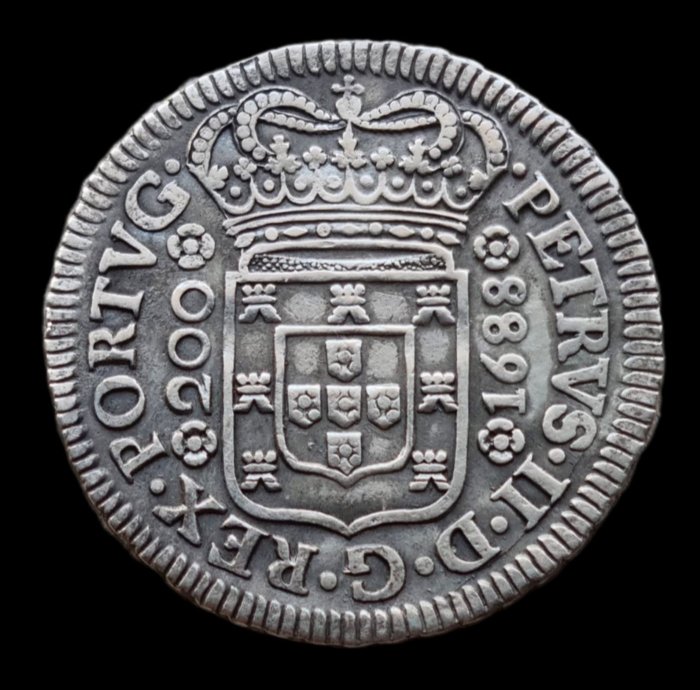 Portugal. D. Pedro II (1683-1706). 12 Vinténs (240 Reis) 1688 - Porto - •PETRVS/PORTVG• - Escassa