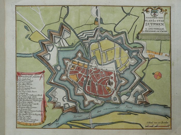 Holland - Zutphen; Hendrik de Leth - Naauwkeurig plan der stad Zutphen - 1740