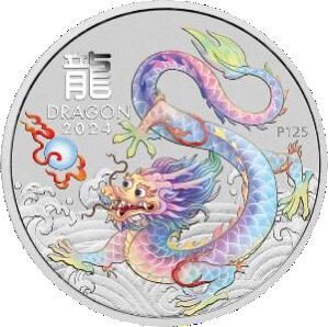 Australien. 1 Dollar 2024 Year of the Dragon - White, 1 Oz (.999)  (Ingen mindstepris)