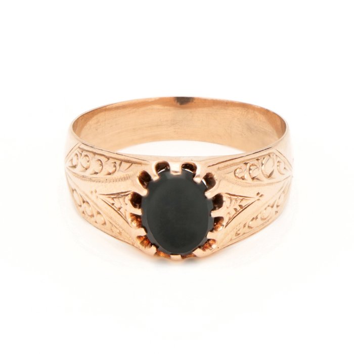 Ring - 14 karat Rosaguld Onyx