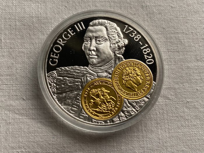 Hollandske Antiller. 10 Gulden 2001 Handelsmunt 'George III' zilver met gouden inlay  (Ingen mindstepris)