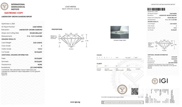 Ingen mindstepris - Kæde - 18 kraat Hvidguld -  3.00ct. tw. Diamant (Laboratoriedyrket) - Rund E-VVS2